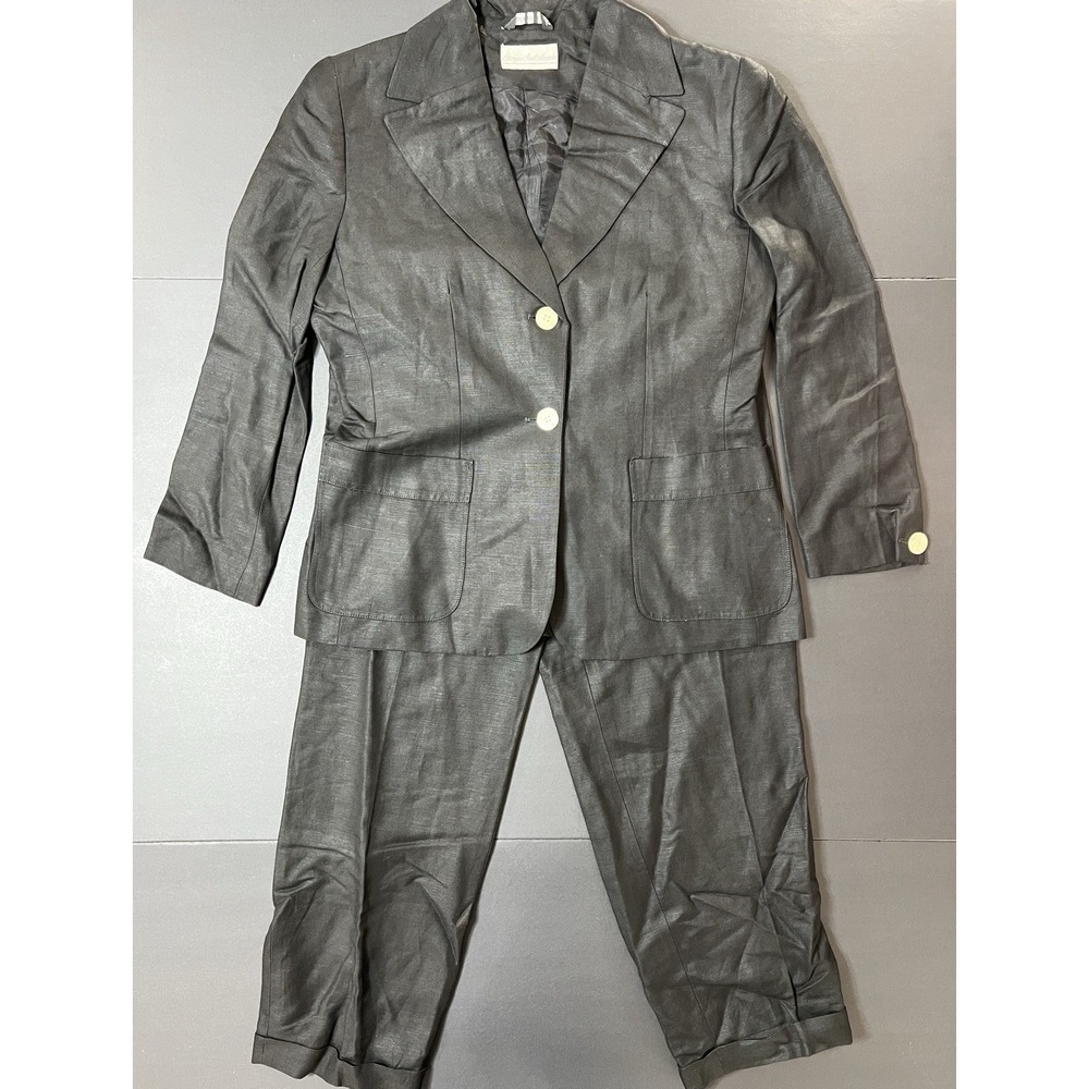 Vintage Giorgio Saint Angelo Linen Pant Suit 2pc Womens 10 Black Business Casual